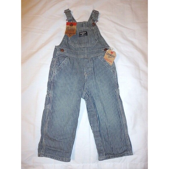 Boy OshKosh One Piece stripe overall conductor bib Jeans 9 M Months New Baby - Picture 5 of 5